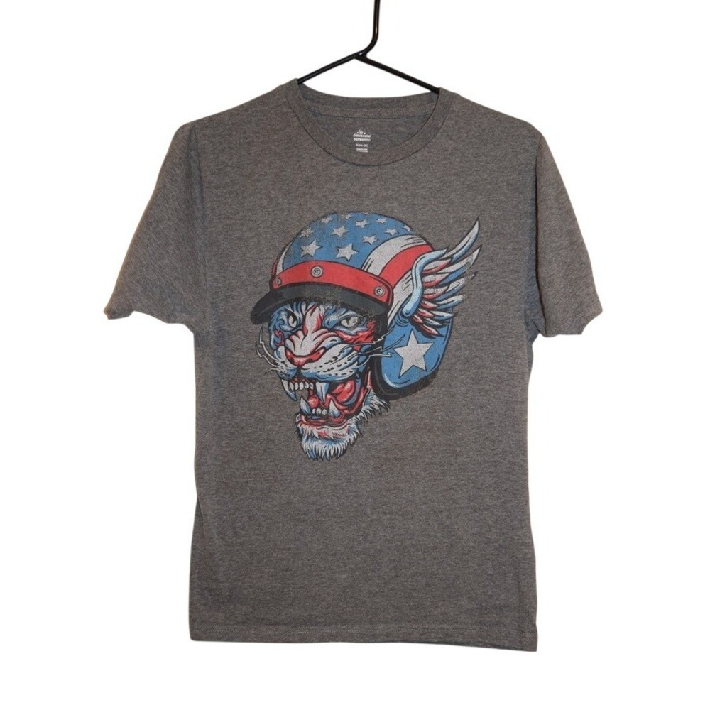 Way To Celebrate Graphic Tee Mens Small Grey Excellent Tiger Patriotic Helmet